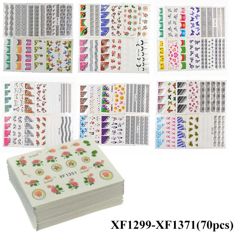 Смешанные наборы наклеек для ногтей, Переводные переводные наклейки с цветами, кружевные Мультяшные дизайны, слайдер для маникюра, фольга для украшения ногтей