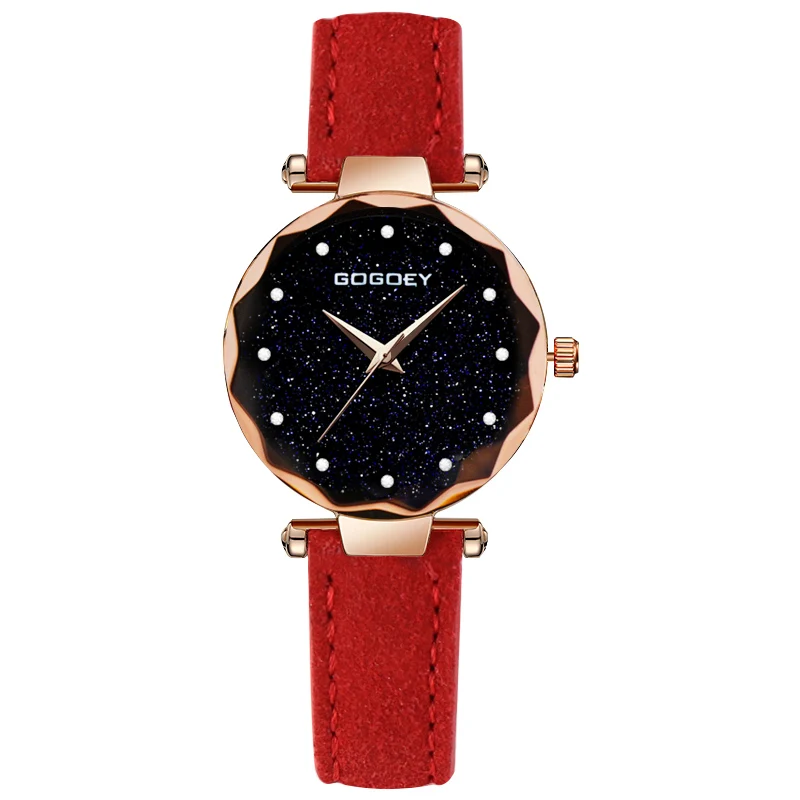 Relojes mujer, роскошные Брендовые женские часы Gogoey, Индивидуальные Романтические наручные часы со звездным небом, стразы, дизайнерские женские часы - Цвет: Красный