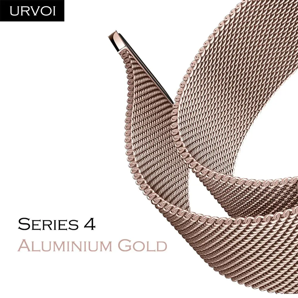 URVOI Milanese loop Series 4 Алюминиевый Золотой ремешок для часов аpple iwatch магнитная пряжка