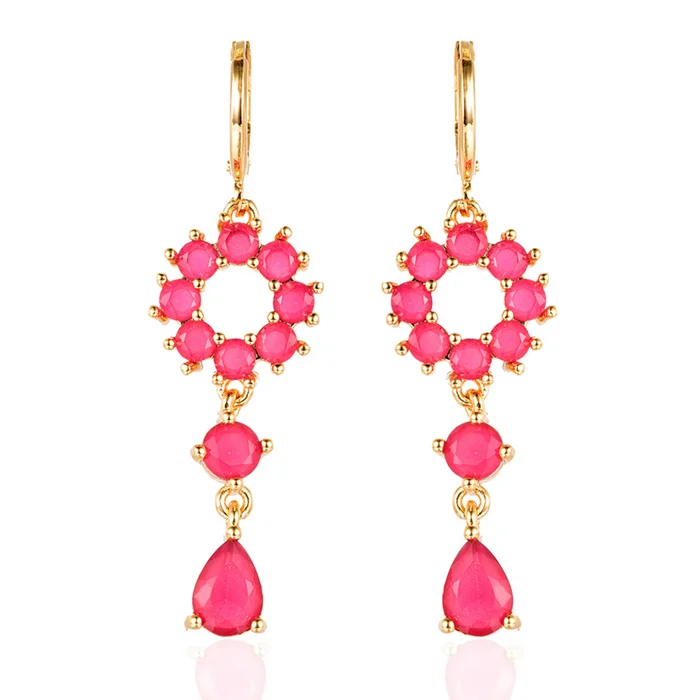 Модные женские висячие серьги, роскошные висячие серьги с кристаллами, ювелирные изделия, вечерние, подарки - Окраска металла: Pink