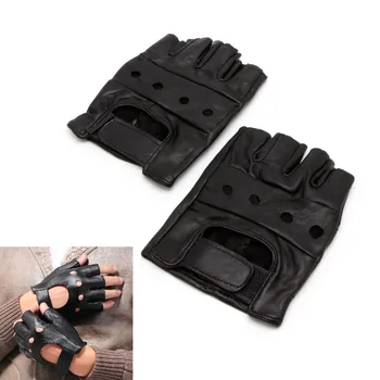 

New Men's Leather Gloves Half Finger Fingerless Stage Sports Biker Cycling Driving S/M/L