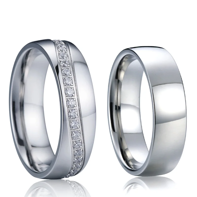 

wedding band set cz diamond jewelry couple rings pair for men and women jewellery silver color high polishing no fade
