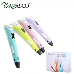 100% Оригинальные BAPASCO второго поколения 3D светодио дный ручка светодиодный экран 3D ручки с бесплатной ABS/PLA нити 3D волшебная ручка для детей