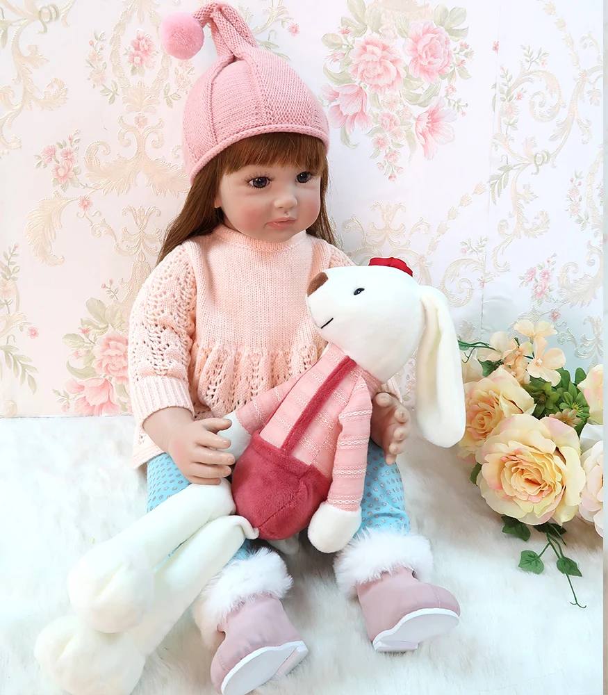 Кукла Reborn Baby DOLL силиконовая девочка принцесса с мягкой РОЗОВОЙ ПЛЮШЕВОЙ одеждой длинные hiar Babe Boneca 60 см дети Playmate Сюрприз подарок