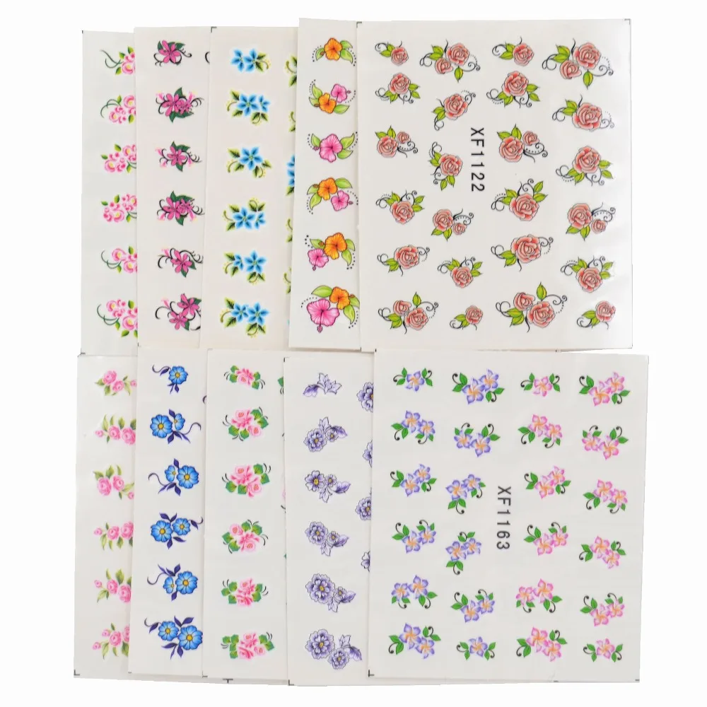 

FWC 60 Sheets Mixed Flower Designs DIY Decals Nails Art Water Transfer Printing Stickers For Manicure Salon
