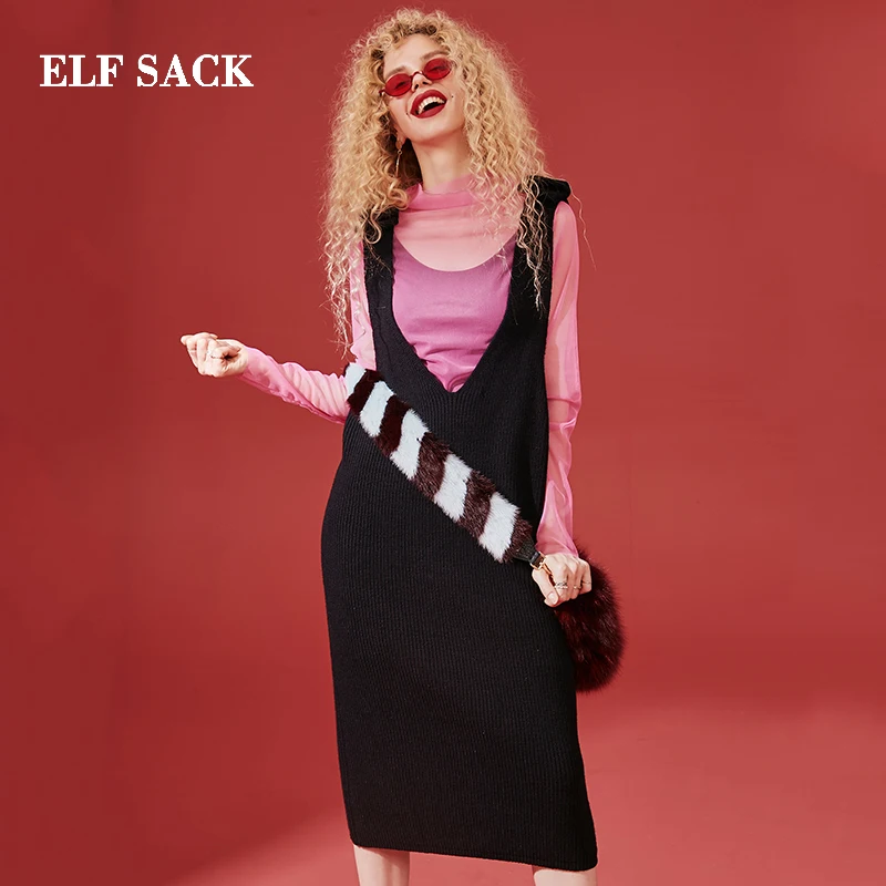 ELFSACK Новое Стильное женское платье Женский комплект 2 шт. сетчатые топы и вязаное