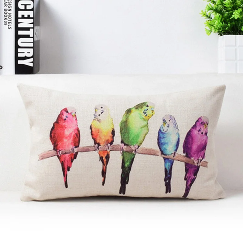 

Car-covers Store Watercolor Birds Throw Pillow Case Decorative Cushion Cover 30*50cm Home Decor Green Red Blue Purple Almofadas