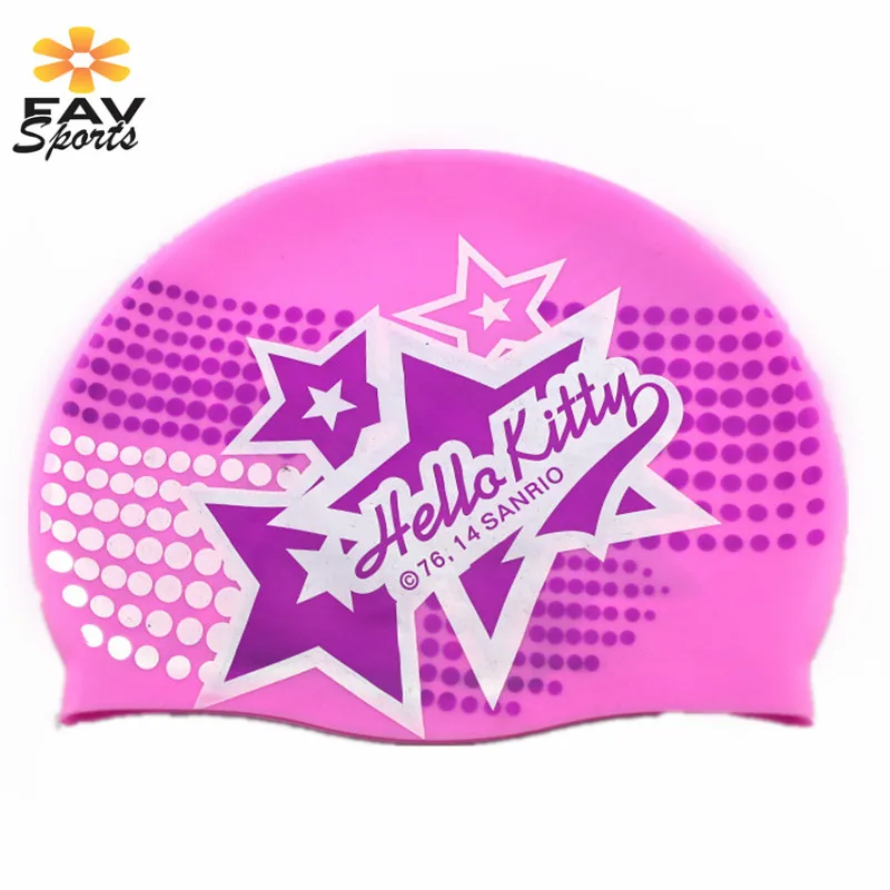 

1pcs Hello Kitty Cute Cartoon Kids Waterprooof Swimming Cap Ear Protector Long Hair Swim Head Cover Elastic Children Swim Caps
