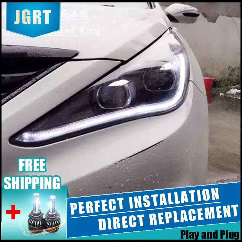 Baratos 2 piezas faros LED ForHyundai Sonata 11 14 luces Led del coche doble xenón lente accesorios del coche luces de circulación diurna de la luz de niebla