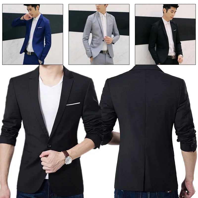 Для мужчин Блейзер Удобные Модные хлопковые корейские облегающие пиджак Весенние Свадебные Мужские пиджаки Для мужчин пальто плюс Размеры L-4XL Свадебные