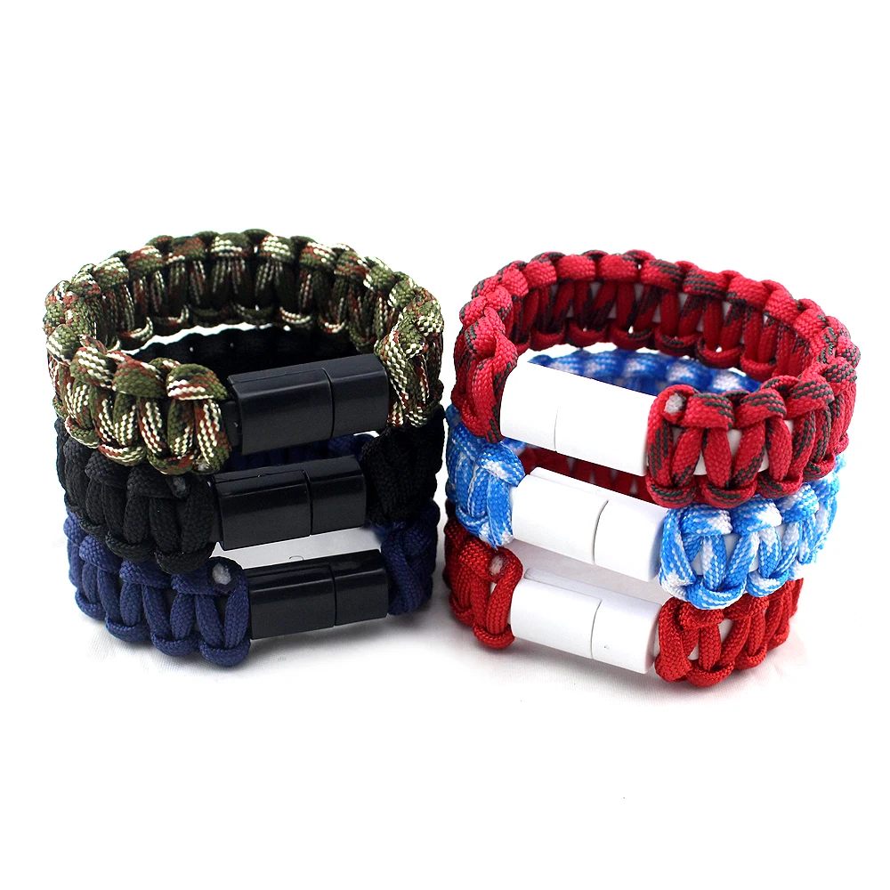 

Paracord Rope 550 outdoor Camping Survival bracelet Multifunctional Data line for apple and android USB Charging Data Line