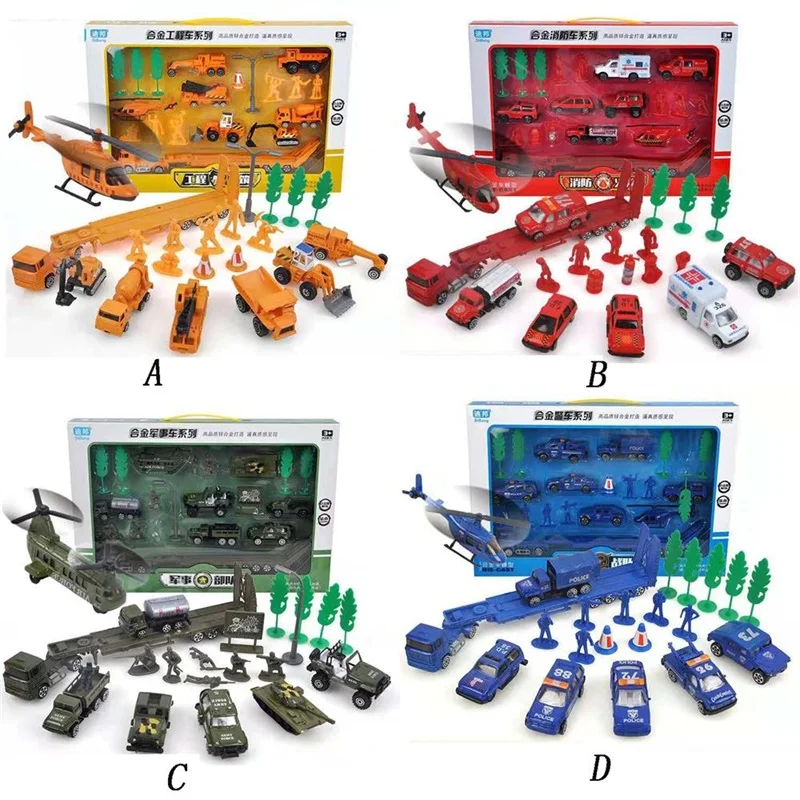 

Metal&Plastic Alloy Diecast Truck Pull Back Model Toy Urban Engineering Fire Police Series Boxed Vehicle Gift For Kids