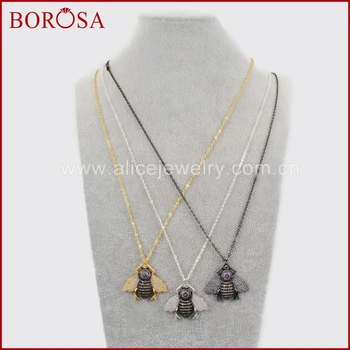 

BOROSA New Micro Pave White CZ Bee Pendants Necklace,Beetles Crystal Animal Charms Necklace for Women Handmade Jewelry WX839-N