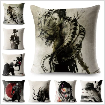 

Watercolor Chinese Ink Skull Pillow Case Linen 45*45 cm Decorative Printed Cushion Cover for Sofa Home Throw Pillowcase
