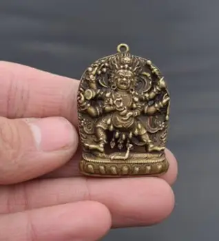 

China's archaize pure brass Six arm Buddha small Amulet statue