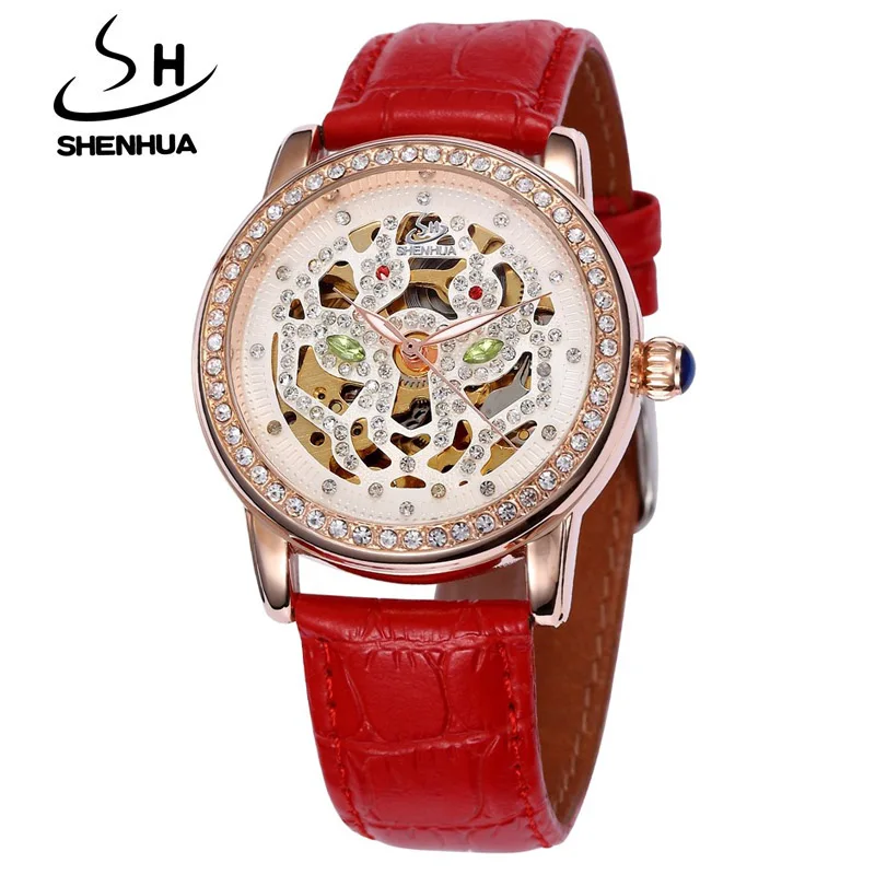 

2017 SHENHUA Fashion Women Watches Skeleton Automatic Self-Wind Watches for women Rhinestone Mechanical Watches Relogio Feminino
