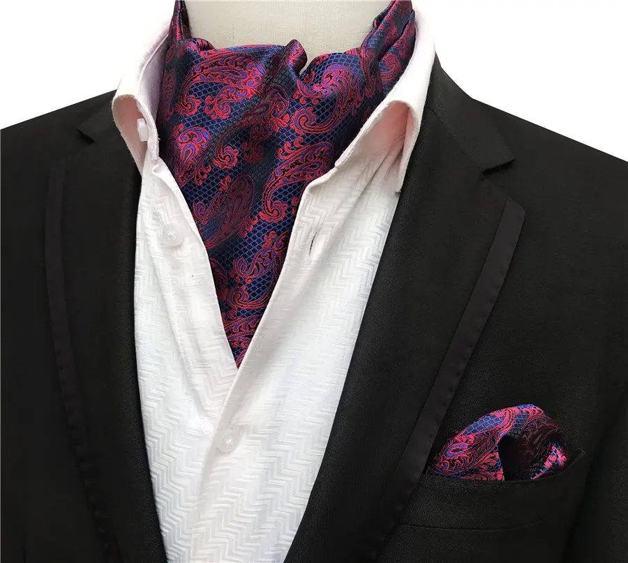 2 Pcs/Set Fashion Men Formal Scarf Set Blue Grids with Red Classic Paisley Pattern Scarves with Handkerchief head scarves for men