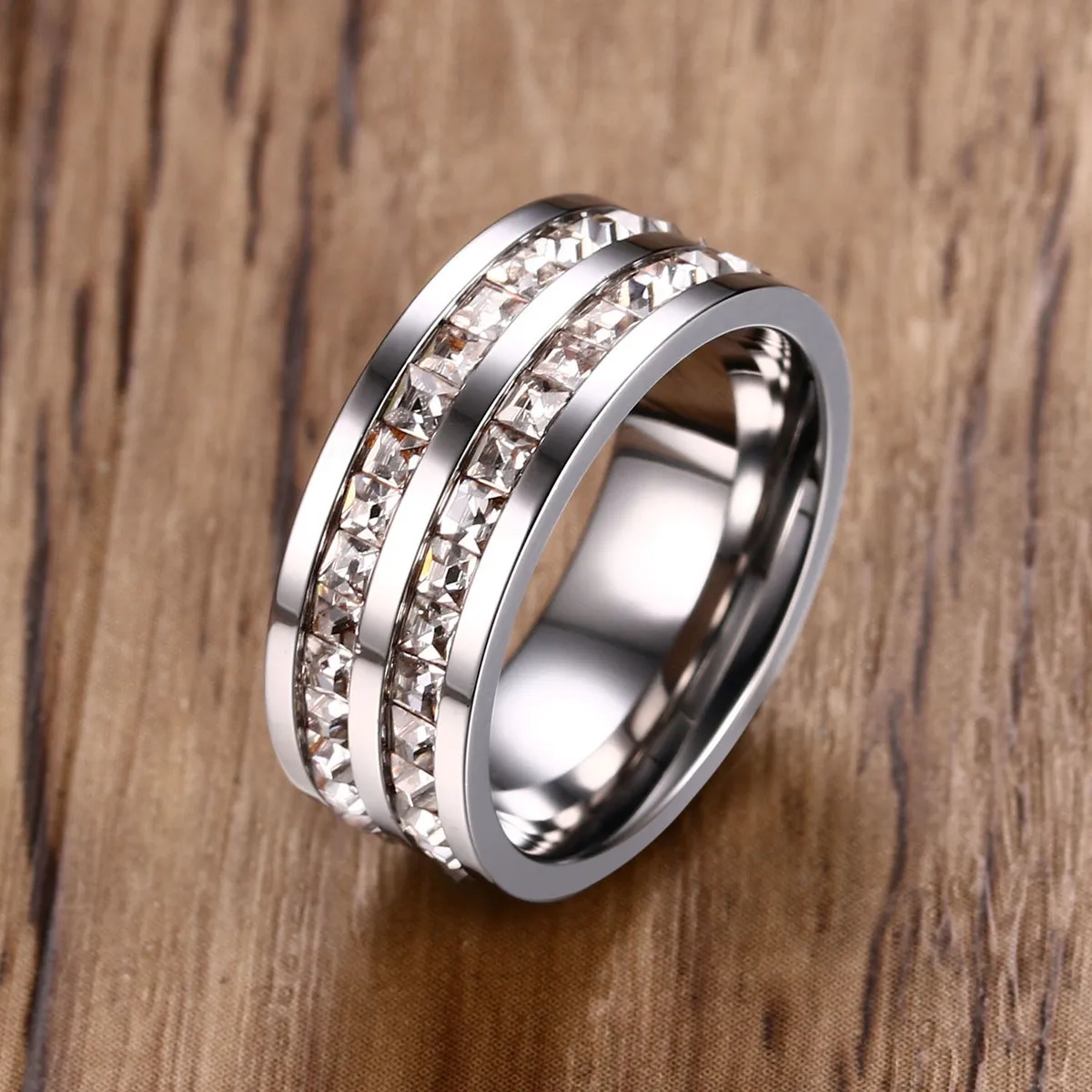 Channel Setting Double Row Princess Cut Cubic Zirconia Ring for Men's