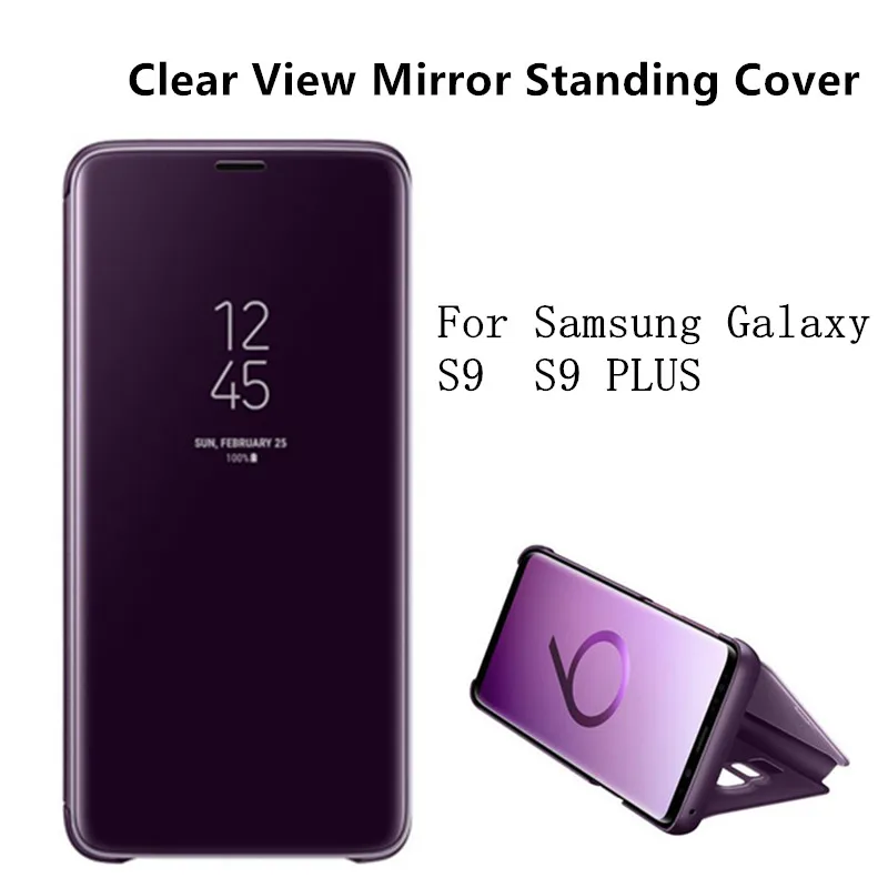 

Flip Smart Holder Case for Samsung Galaxy S9 S9 Plus S9 + 2018 Clear Mirror View Stand Flip Leather Cover Hard Back Case C