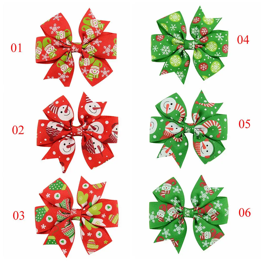 Santa Handmade Bow Hair Clip Alligator Clips Girls Christmas Hairgrips Bows Ribbon Kids Sides Accessories | Детская одежда и обувь
