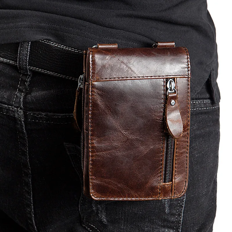 

Design Small Genuine Leather Waist Bag Cow Leather Crossbody Bag Flap Zipper Funny Pack Bag for Men