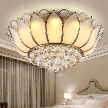 

European copper crystal lamp led ceiling lamps living room led garden bedroom copper round restaurant lamp Lotus led light lamp