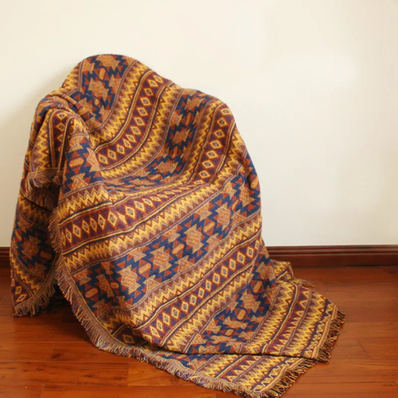

130*180cm High Quality Ethnic Indian Style 100% Cotton knitted thicken Blanket multi functional Bed Sofa Cover blanket Q65