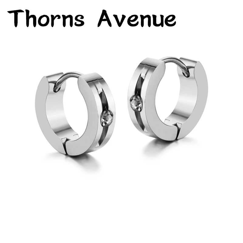 

Thorns Avenue Fashion 1 Pair 2 Colors Punk Crystal Earrings Non-Allergy Stainless Steel Men Hoop Earrings For Men Women Jewelry