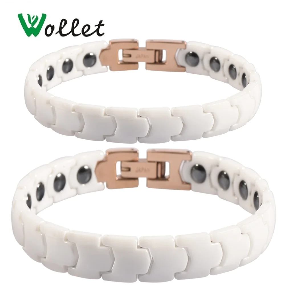 

Wollet Jewelry Korea Design 99.999% Germanium Hematite Bracelet Bangle Magnetic White Ceramic For Women Men Couple Bracelet