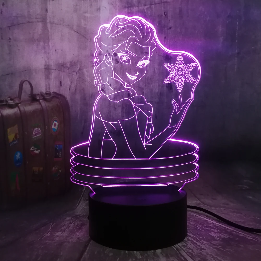 Beautiful Queen Elsa 3D Visual Lamp Illusion Desk LED Night Light Snow Elsa Toys Home Decor Girl Ba - 33032019453