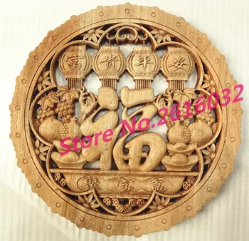 

Dongyang woodcarving small round camphor wooden pendant, Chinese archaize home decoration wall hanging engraving handicraf #2204