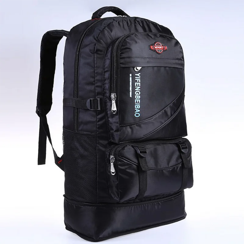 Senkeystyle, большой объем, 60 л, регулируемый водонепроницаемый нейлоновый женский и мужской рюкзак для путешествий, Подростковая сумка для ноутбука, Студенческая школьная сумка - Цвет: Черный