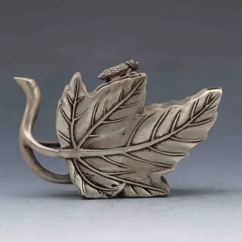 

Tibet Silver Hand-carved Leaf Teapots w Ming Xuan De Mark