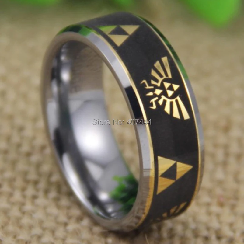 free shipping ygk jewelry hot sales 8mm legend of zelda black engraved golden symbols new tungsten - Zelda Wedding Ring free shipping ygk jewelry hot sales 8mm legend of zelda black engraved golden symbols new tungsten - Zelda Wedding Ring