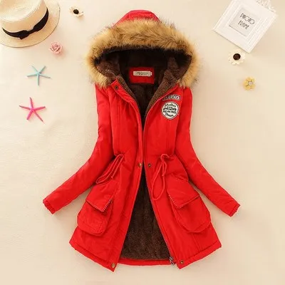 Длинное пальто с капюшоном, верхняя одежда, базовая теплая зимняя куртка, Женская парка в стиле милитари на каждый день и с мехом, женское тонкое плотное пальто размера плюс - Цвет: Red