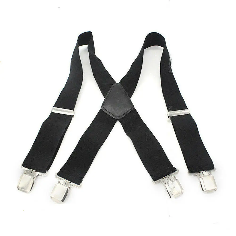 Unisex Adult 50mm Wide Braces Plain Heavy Duty Suspender Elastic Strap 4 Colors