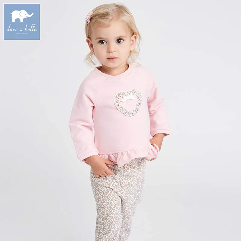 DB7030 dave bella spring baby girls clothing sets kids pink leopard