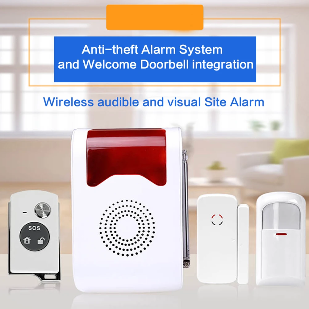

Wireless Door/Window Voice Sound and Light Prompt Home Security Alarm Live Alarm Security System Strobe PIR Motion Detectors