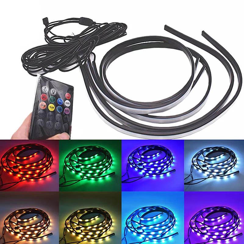 

New Car Styling Decor Light Strip Wireless Remote Voice Control Bottom Lamp LED RGB 4 Lamp Strip CSL2018