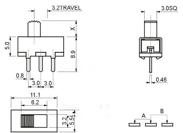 40X 3 Pin SS12D00G3 2 Position SPDT 1P2T PCB Panel Mini Vertical Slide Switch X 40X 3 Pin SS12D00G3 2 Position SPDT 1P2T PCB Panel Mini Vertical Slide Switch X