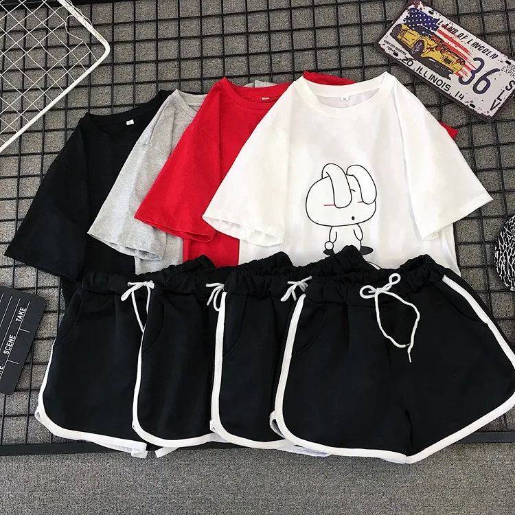 Женский летний комплект одежды Milinsus, набор повседневной одежды из 2-х предметов, футболка с рисованным принтом и черные шорты в спортивном стиле, большие размеры, лето