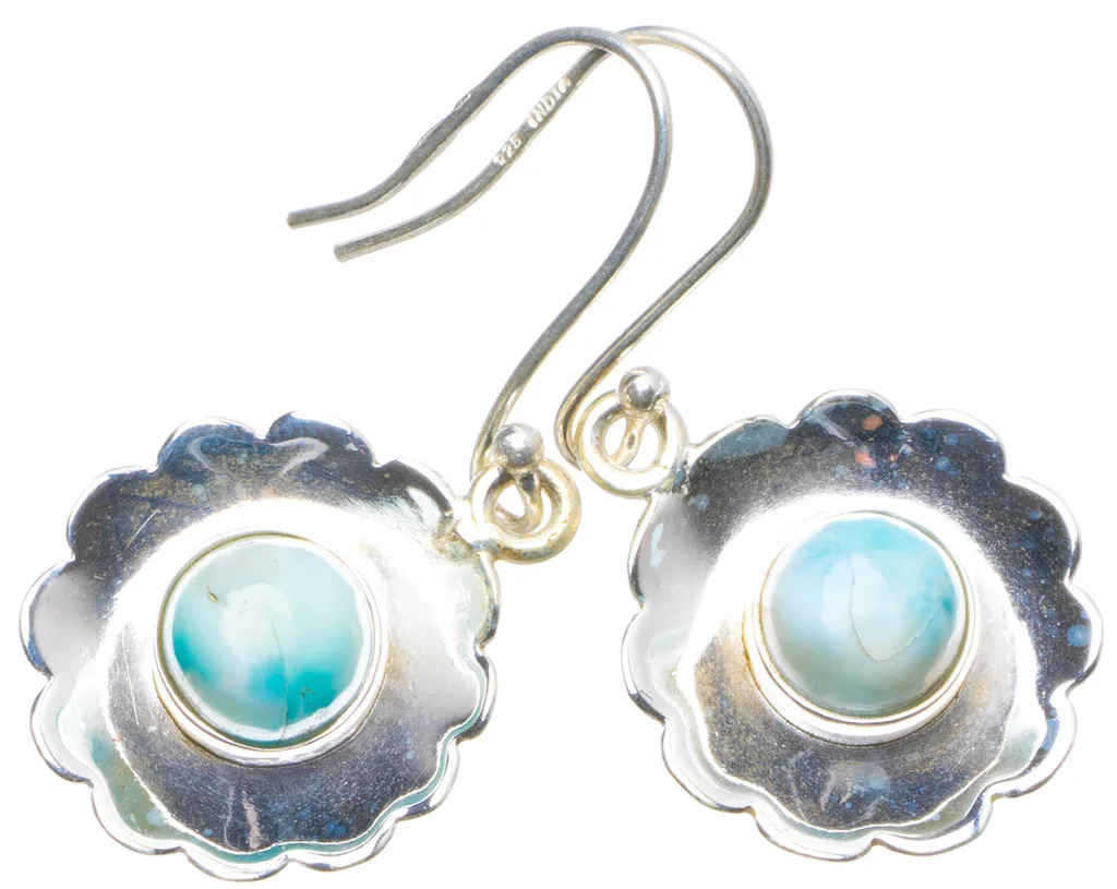 

Natural Caribbean Larimar Handmade Unique 925 Sterling Silver Earrings 1.5" X4932