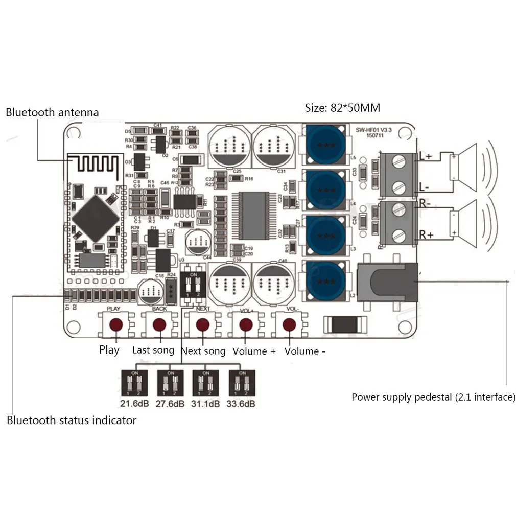 TDA7492P 50W+50W Bluetooth Power Amplifier Board CSR4.0 Wireless Digital Audio receiving Receiver Amplifier Board