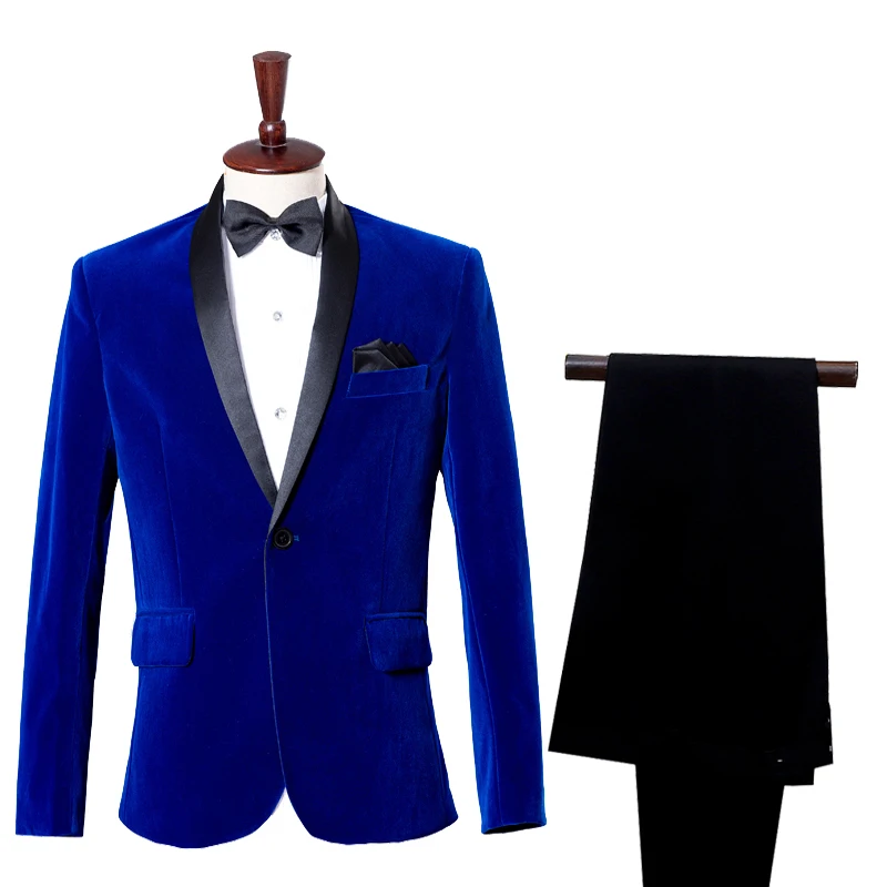 

2018 High-quality men's suit. The men's casual suit singer performs in a red velveteen blue suit M-XXL