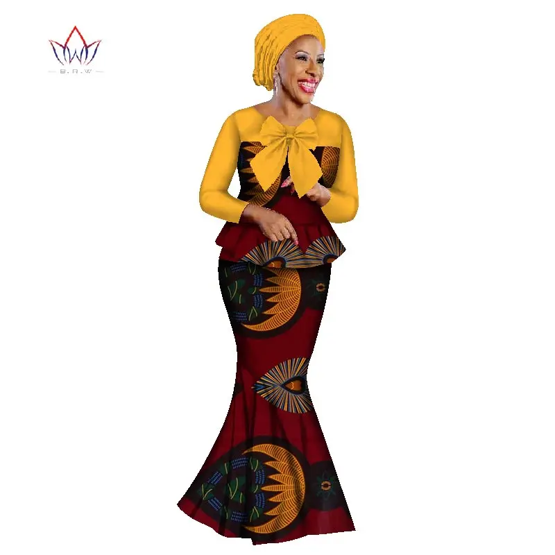 

New african skirt sets for women lace fabric mix print wax fabric skirt suit top+skirt+headwrap wedding clothing WY2316