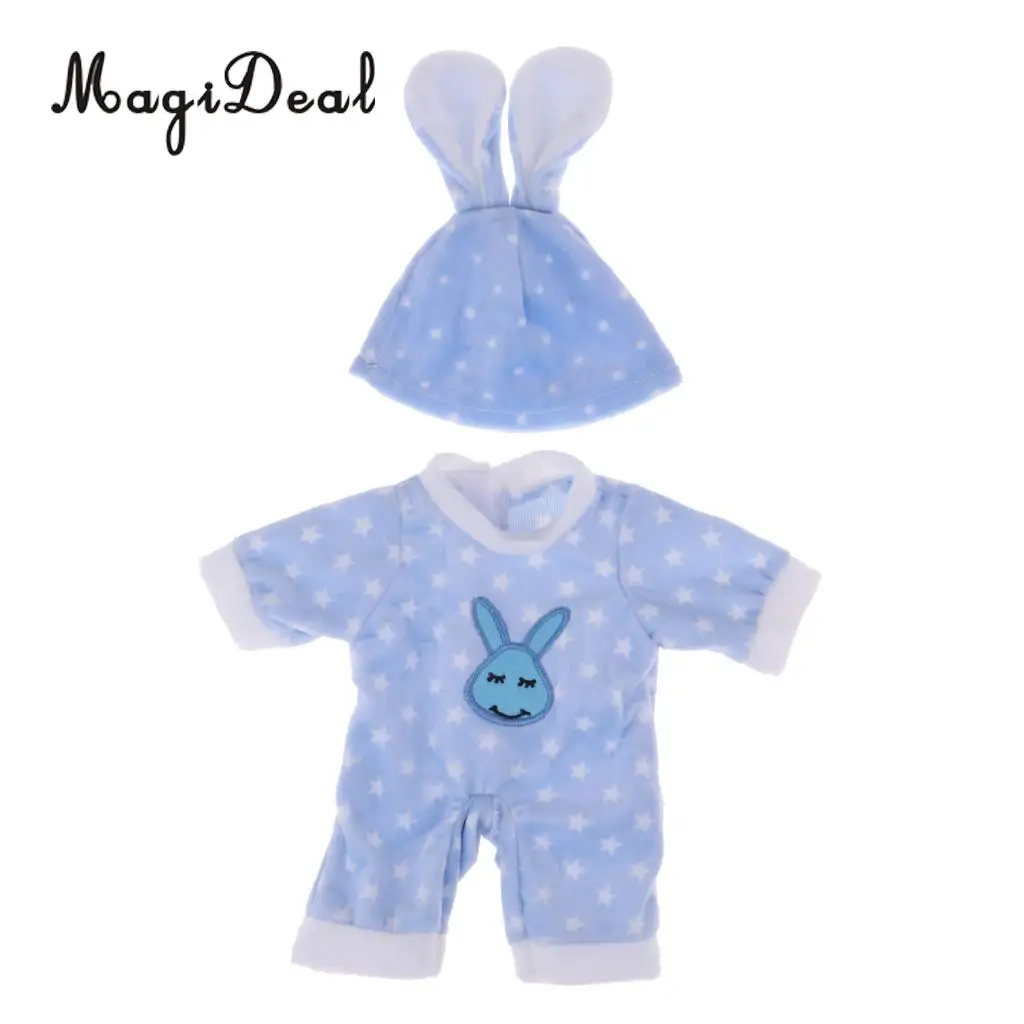 Lovely Blue Jumpsuit and Hat with Bunny Ear Suit for Mellchan Baby Doll Clothes Accessories