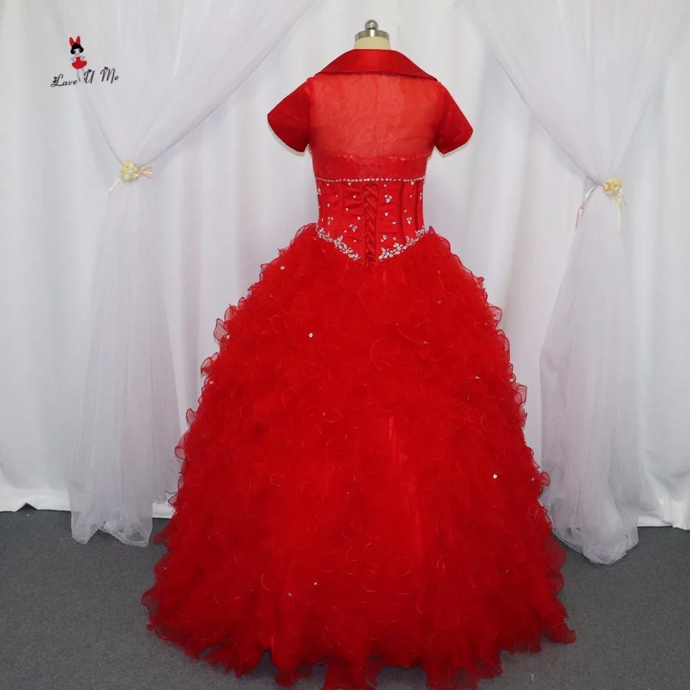 Vestidos De Quinceaneras дешевые бирюзовый Красный Бальные платья с кристаллами куртка оборками платье для 15 лет