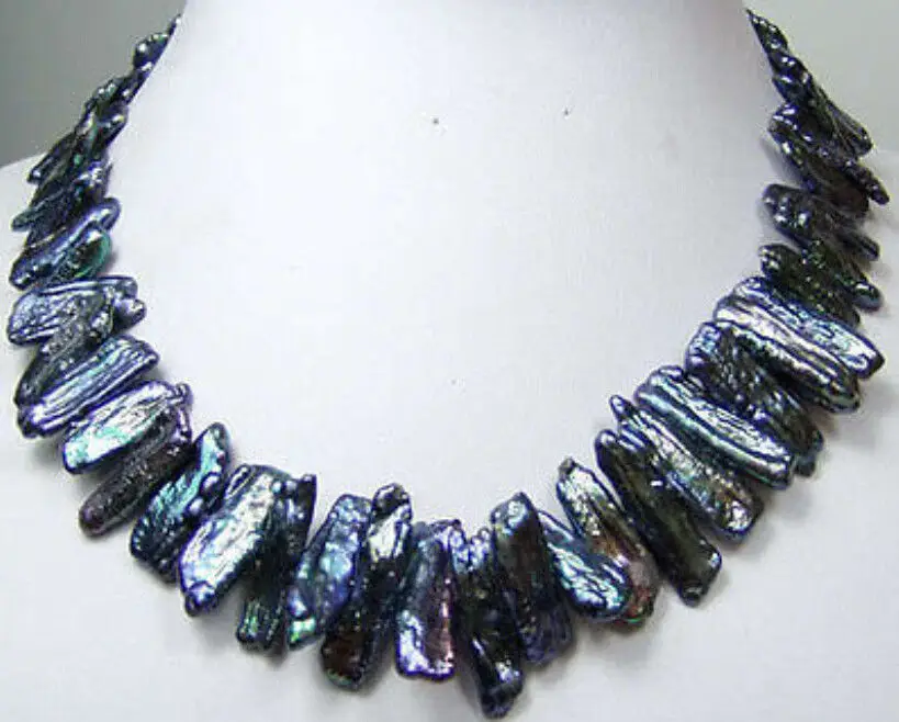 

Jew2284 Rare abnormal shape black pearl necklace 17''
