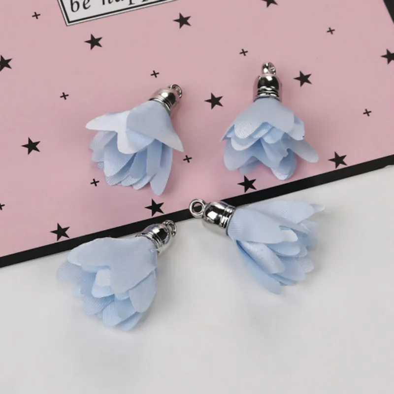 

DoreenBeads Fabric Tassel Pendants Sweet Flower Silver Tone DIY Jewelry Accessories About 33mm(1 2/8") x 25mm(1"), 20 PCs