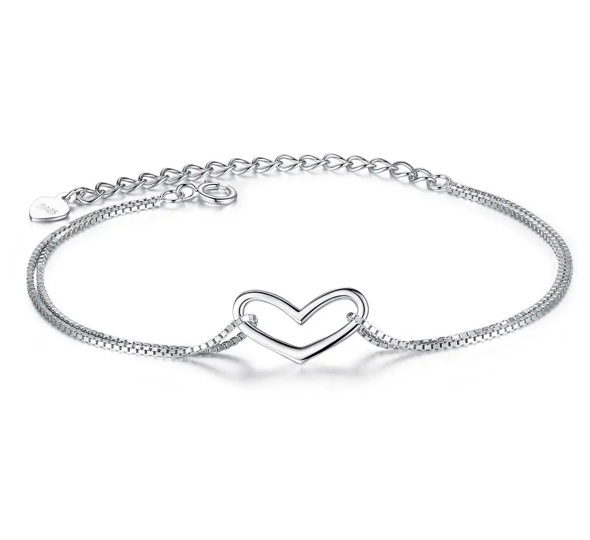 Heart S925 Sterling Silver Bracelet Korean Fashion Simple Heart Shaped